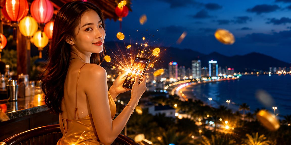 Màn hình slot game trên điện thoại với đèn lồng Hội An